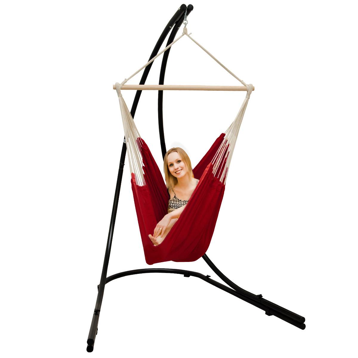 XXL Hängesessel mit Gestell Hängestuhl für 2 Hängeliege Hängesitz Bordeaux Rot