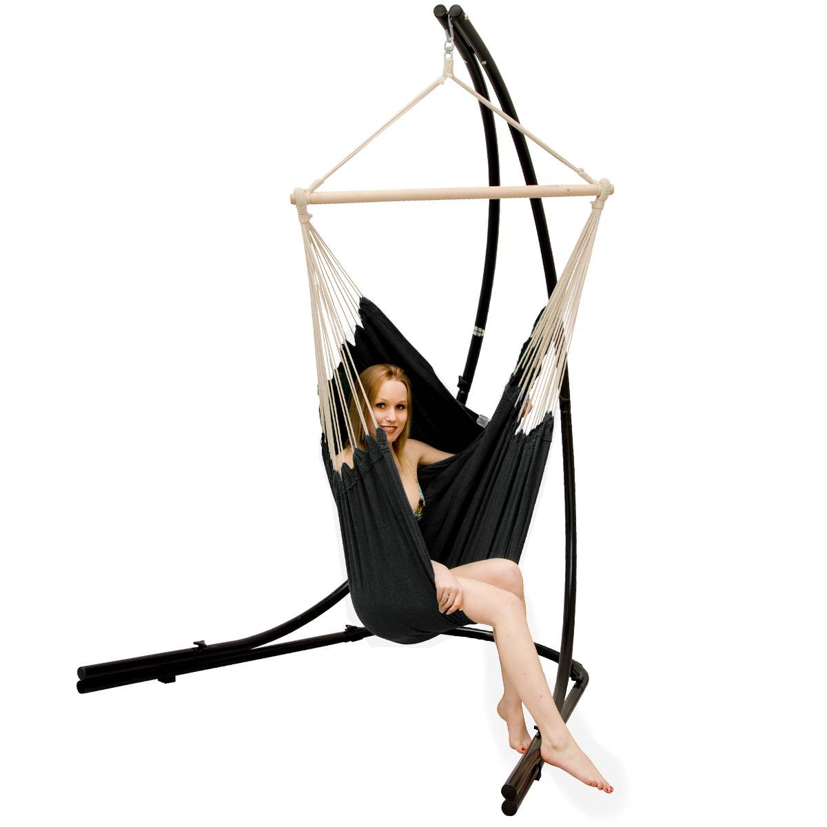 XXL Hängesessel mit Gestell Hängestuhl für 2 Doppel Hängesitz Hängeliege Schwarz