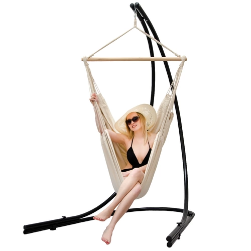 XXL Hängesessel mit Gestell Hängestuhl für 2 Doppel Hängesitz Hängeliege Beige XXL Hängesessel mit Gestell Hängestuhl für 2 Doppel Hängesitz Hängeliege Beige