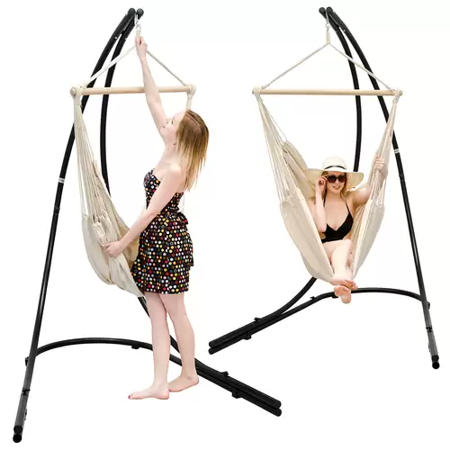 XXL Hängesessel mit Gestell Hängestuhl für 2 Doppel Hängesitz Hängeliege Beige XXL Hängesessel mit Gestell Hängestuhl für 2 Doppel Hängesitz Hängeliege Beige