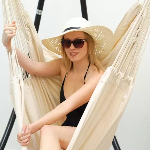 XXL Hängesessel mit Gestell Hängestuhl für 2 Doppel Hängesitz Hängeliege Beige XXL Hängesessel mit Gestell Hängestuhl für 2 Doppel Hängesitz Hängeliege Beige