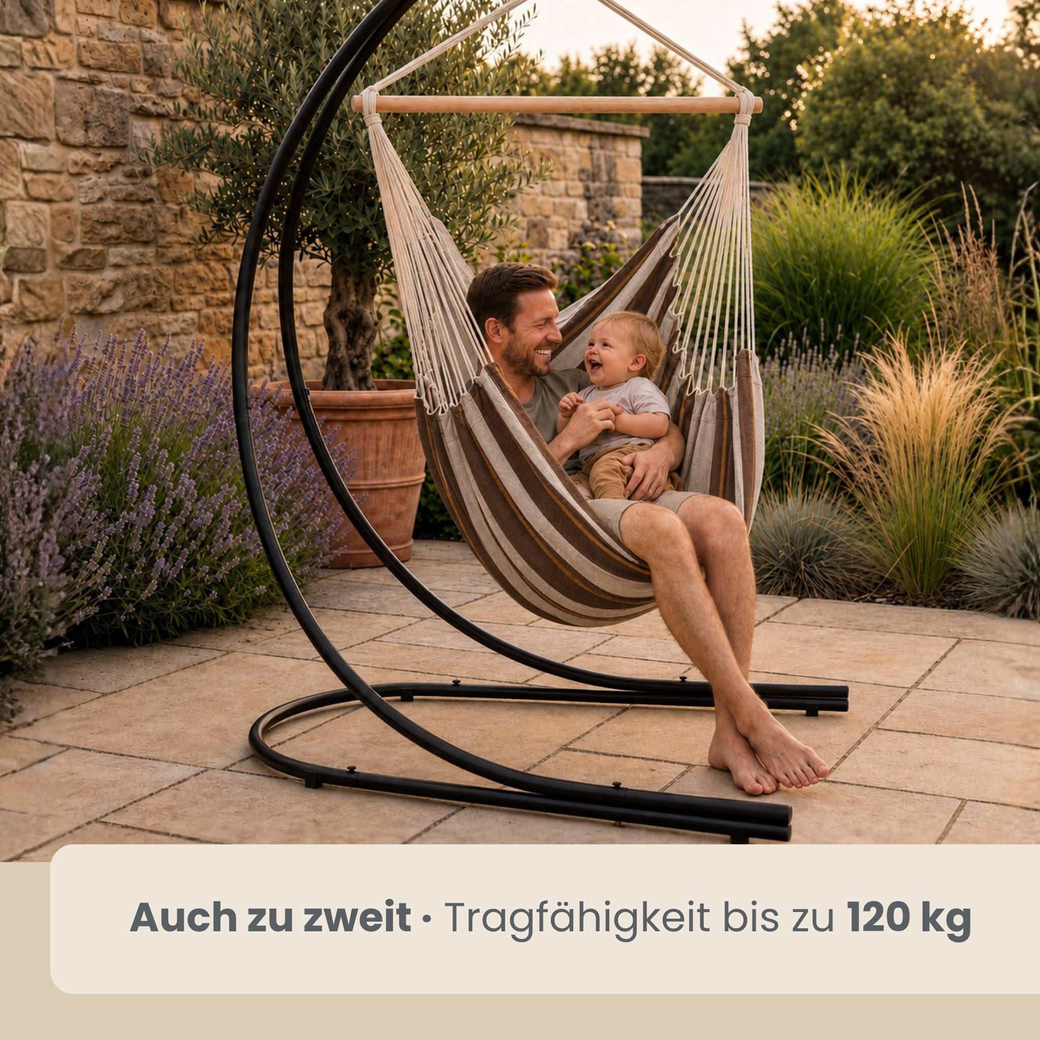 XXL Hängesessel mit Gestell Hängestuhl für 2 Hängeliege Hängesitz Streifen Braun