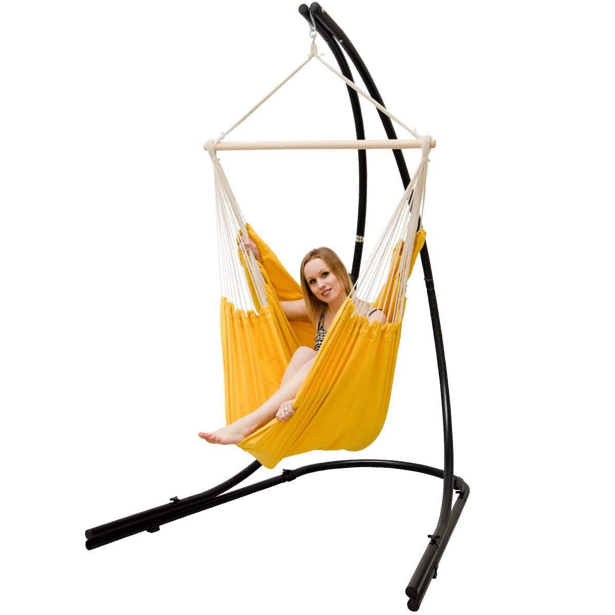 XXL Hängesessel mit Gestell Hängestuhl für 2 Doppel Hängesitz Hängeliege Gelb