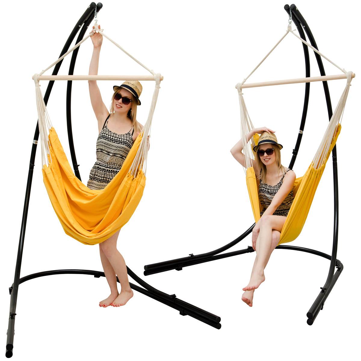 XXL Hängesessel mit Gestell Hängestuhl für 2 Doppel Hängesitz Hängeliege Gelb