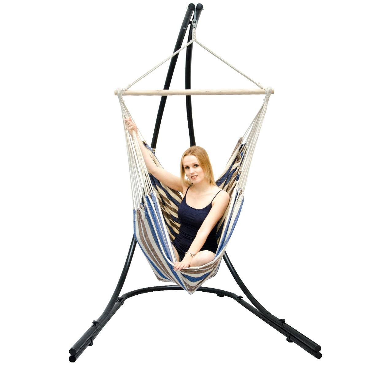 XXL Hängesessel mit Gestell Hängestuhl für 2 Hängeliege Hängesitz Streifen Blau