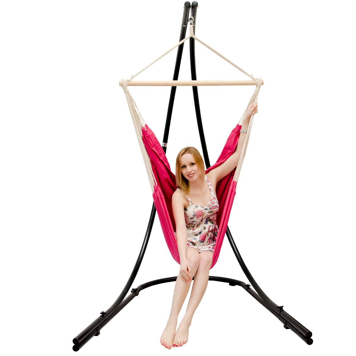 XXL Hängesessel mit Gestell Hängestuhl für 2 Doppel Hängesitz Hängeliege Pink