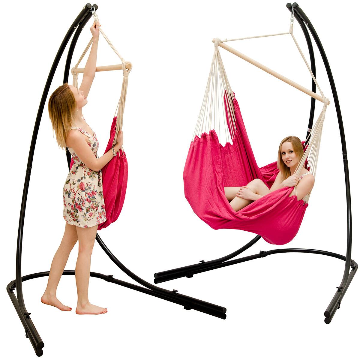 XXL Hängesessel mit Gestell Hängestuhl für 2 Doppel Hängesitz Hängeliege Pink