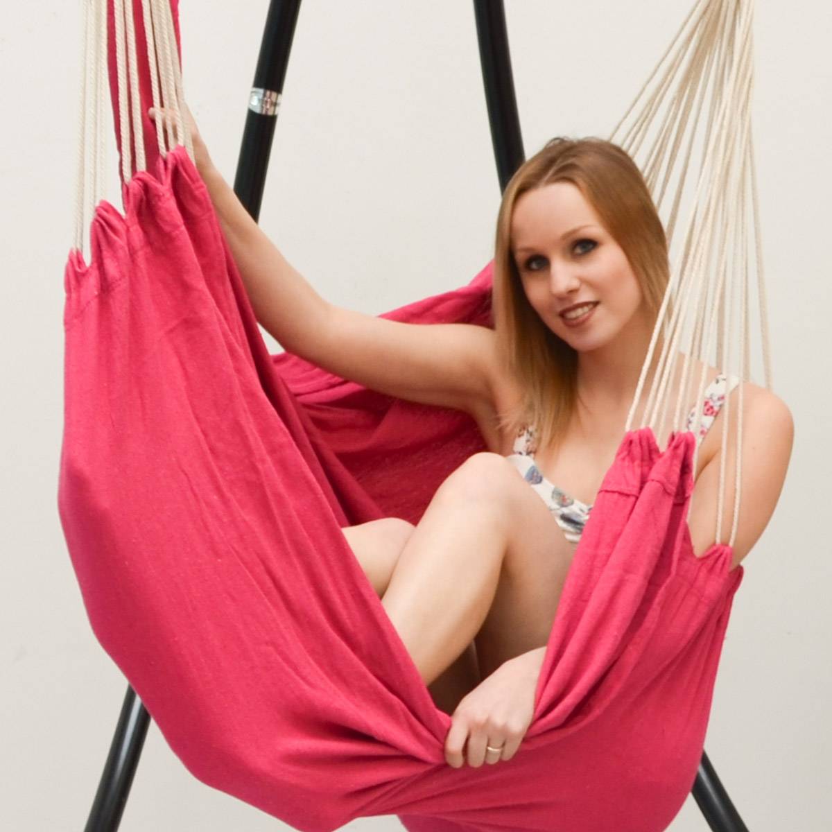 XXL Hängesessel mit Gestell Hängestuhl für 2 Doppel Hängesitz Hängeliege Pink