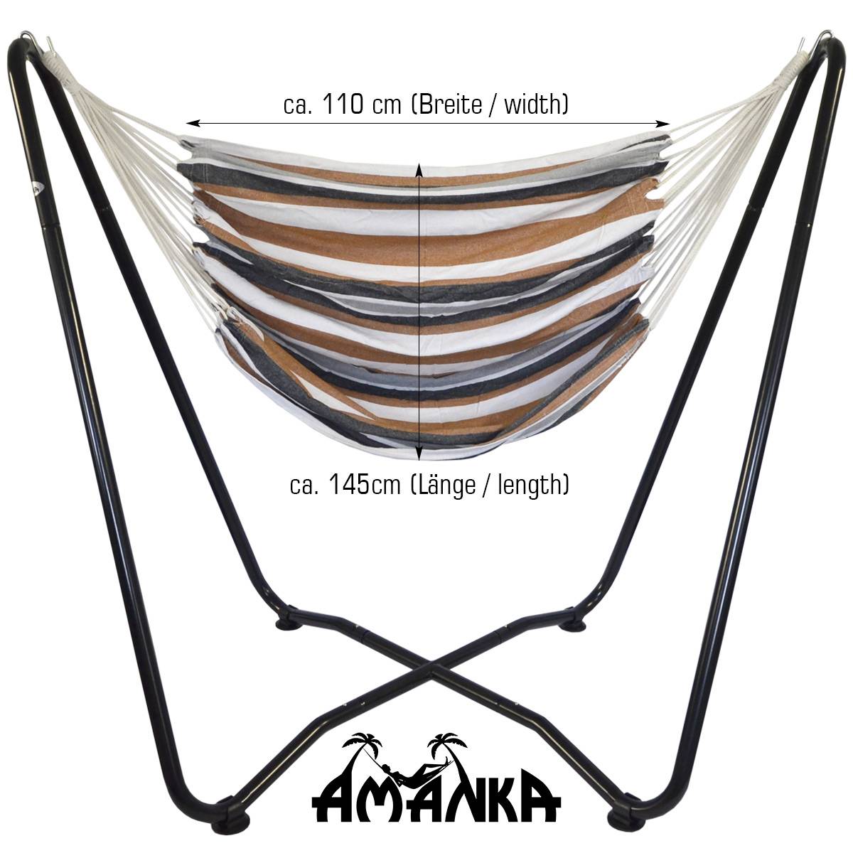 Hängestuhlgestell 155cm inkl. Hängestuhl 110x145cm aus 100% Baumwolle | Hängesessel-Stand Ständer Schwarz | Belastbarkeit max. 150KG | Freistehend