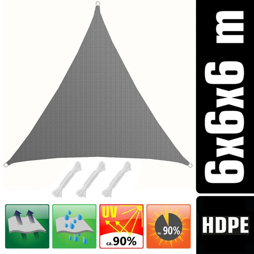 UV Sonnensegel 6x6x6 m HDPE Dreieck Sonnenschutz Überdachung Balkon Garten Grau UV Sonnensegel 6x6x6 m HDPE Dreieck Sonnenschutz Überdachung Balkon Garten Grau