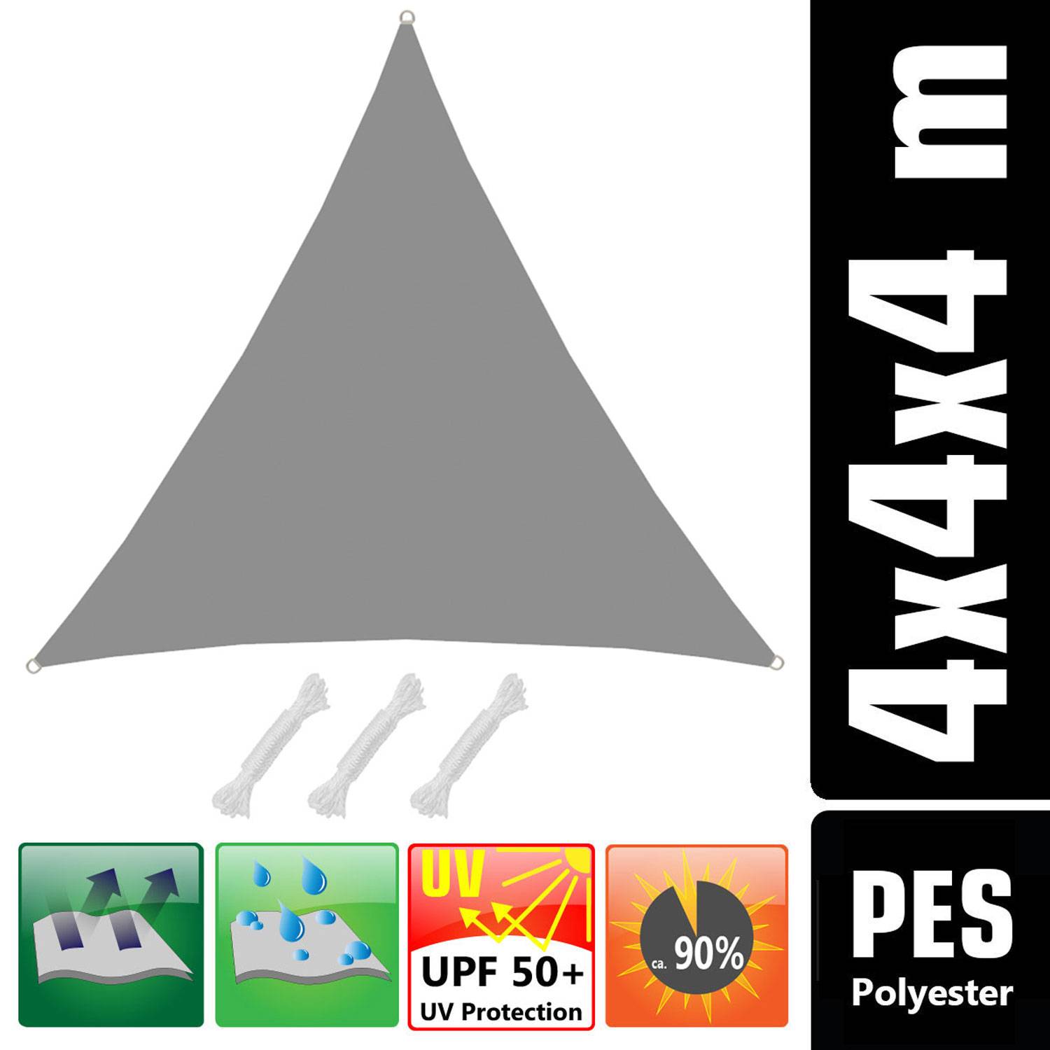 UPF50+ UV Sonnensegel 4x4x4 Polyester Dreieck Wasserabweisend Garten Segel Grau