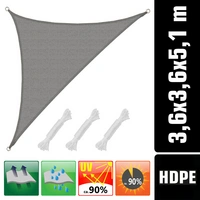 UV Sonnensegel 3,6x3,6x5,1 HDPE Dreieck Rechtwinklig Sonnenschutz Garten Grau UV Sonnensegel 3,6x3,6x5,1 HDPE Dreieck Rechtwinklig Sonnenschutz Garten Grau