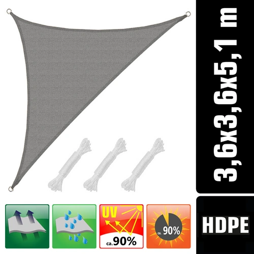 UV Sonnensegel 3,6x3,6x5,1 HDPE Dreieck Rechtwinklig Sonnenschutz Garten Grau UV Sonnensegel 3,6x3,6x5,1 HDPE Dreieck Rechtwinklig Sonnenschutz Garten Grau