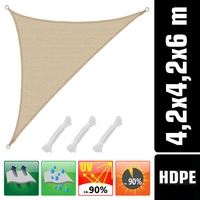 UV Sonnensegel 4,2x4,2x6 HDPE Dreieck Rechtwinklig Sonnenschutz Garten Beige UV Sonnensegel 4,2x4,2x6 HDPE Dreieck Rechtwinklig Sonnenschutz Garten Beige