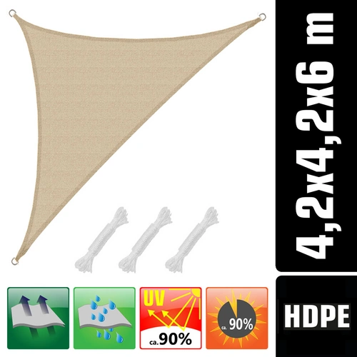 UV Sonnensegel 4,2x4,2x6 HDPE Dreieck Rechtwinklig Sonnenschutz Garten Beige UV Sonnensegel 4,2x4,2x6 HDPE Dreieck Rechtwinklig Sonnenschutz Garten Beige