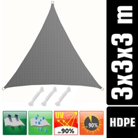 UV Sonnensegel 3x3x3 m HDPE Dreieck Sonnenschutz Überdachung Balkon Garten Grau UV Sonnensegel 3x3x3 m HDPE Dreieck Sonnenschutz Überdachung Balkon Garten Grau