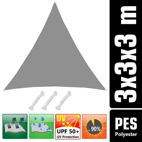 UPF50+ UV Sonnensegel 3x3x3 Polyester Dreieck Wasserabweisend Garten Segel Grau UPF50+ UV Sonnensegel 3x3x3 Polyester Dreieck Wasserabweisend Garten Segel Grau