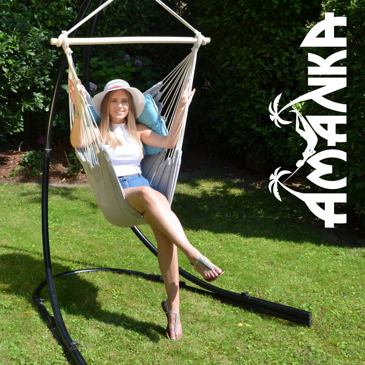 Balkon Hängesessel mit 2 Kissen zum Wenden - Outdoor Hängeschaukel für Garten