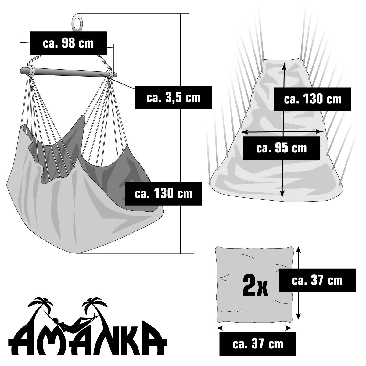 Balkon Hängesessel mit 2 Kissen zum Wenden - Outdoor Hängeschaukel für Garten