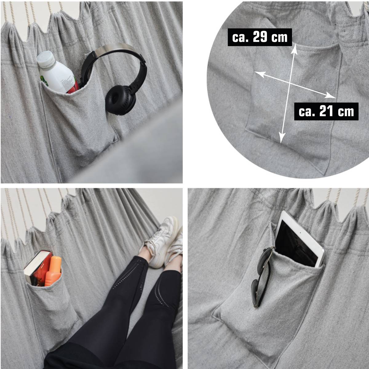 XXL Liege Hängesessel mit Seitenfach und Kissen 220x120cm Outdoor Hängematte