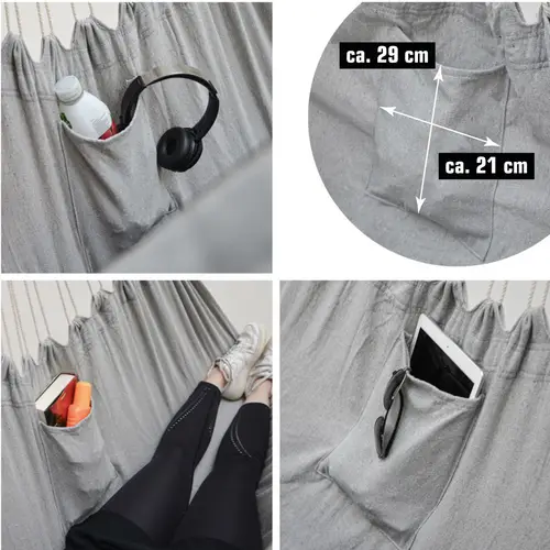 XXL Liege Hängesessel mit Seitenfach und Kissen 220x120cm Outdoor Hängematte XXL Liege Hängesessel mit Seitenfach und Kissen 220x120cm Outdoor Hängematte