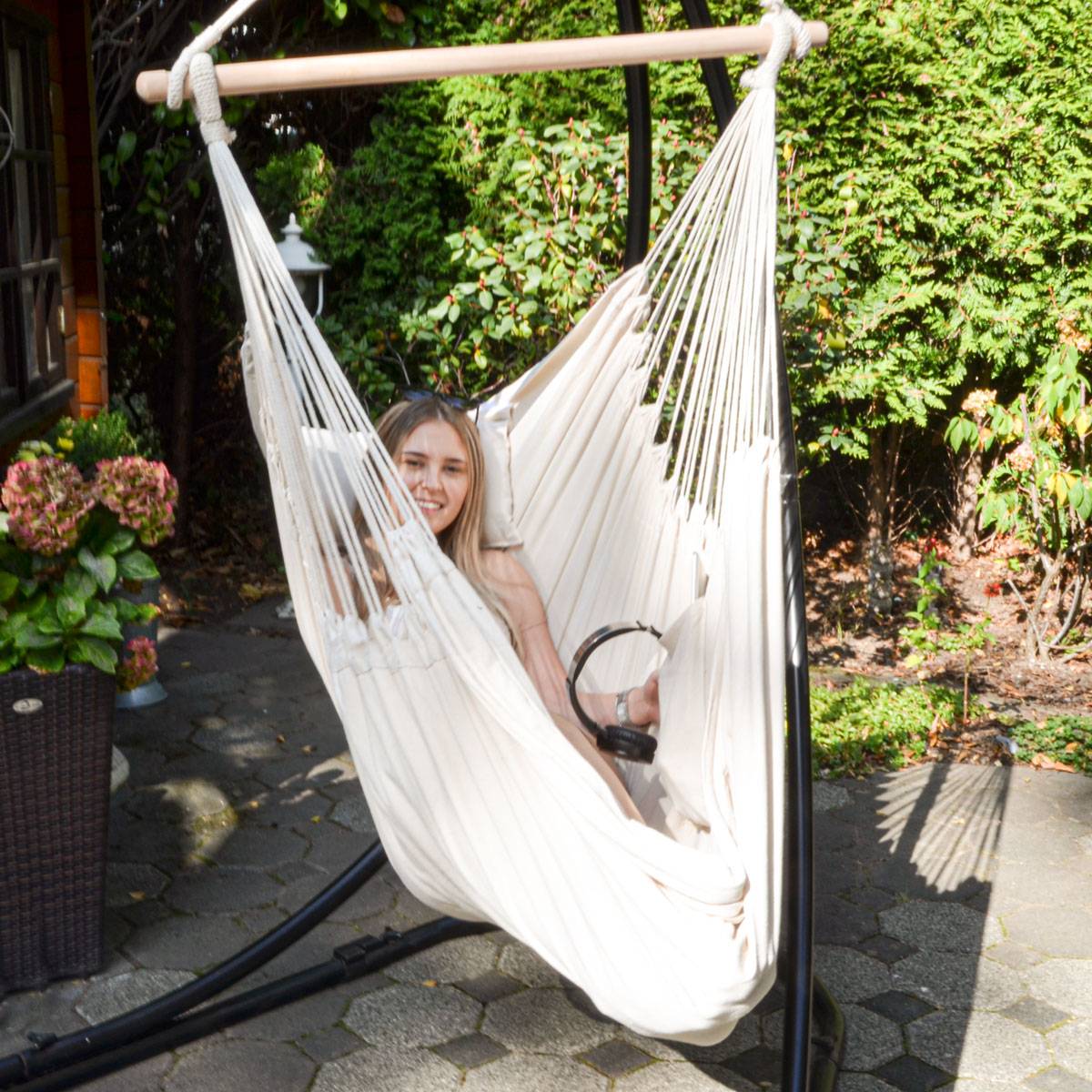 XXL Liege Hängesessel mit Seitenfach und Kissen - 220x120cm Outdoor Hängematte