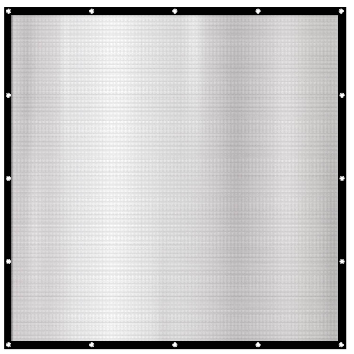 Leeres Silbermetallmaschenfeld mit schwarzem Rand und gleichmäßig verteilten Schraubenlöchern an den Kanten.