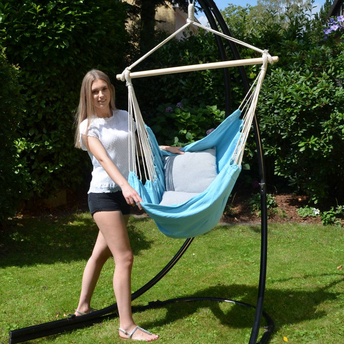 Balkon Hängesessel mit 2 Kissen zum Wenden - Outdoor Hängeschaukel für Garten