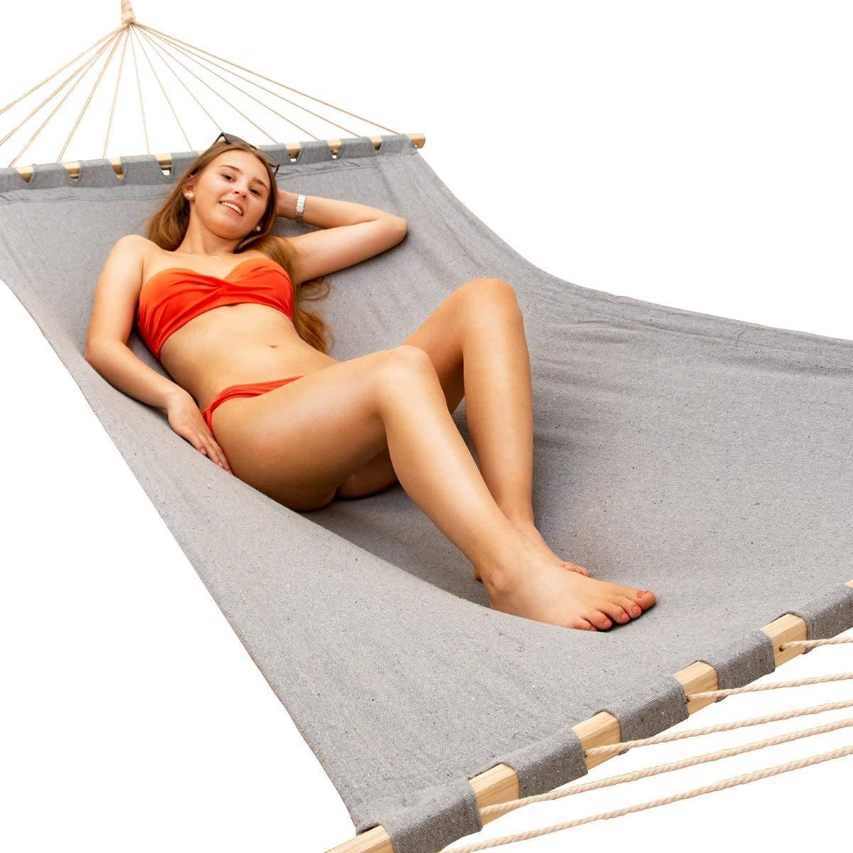 Doppel Hängematte mit Gestell 200x120cm Hängeliege Hängemattengestell grau