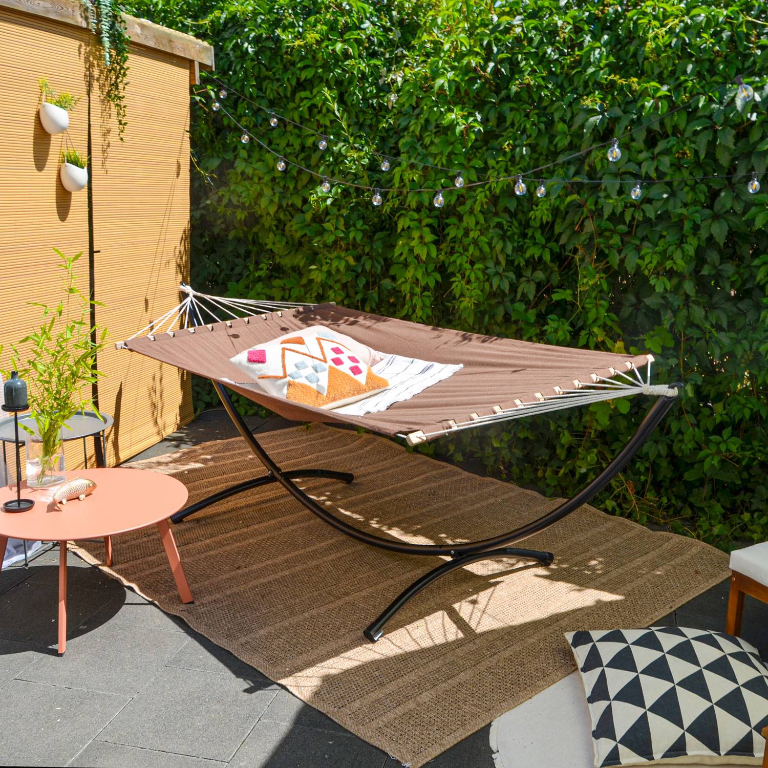 Doppel Hängematte mit Gestell 200x120 cm Garten Hängeliege Hängemattengestell