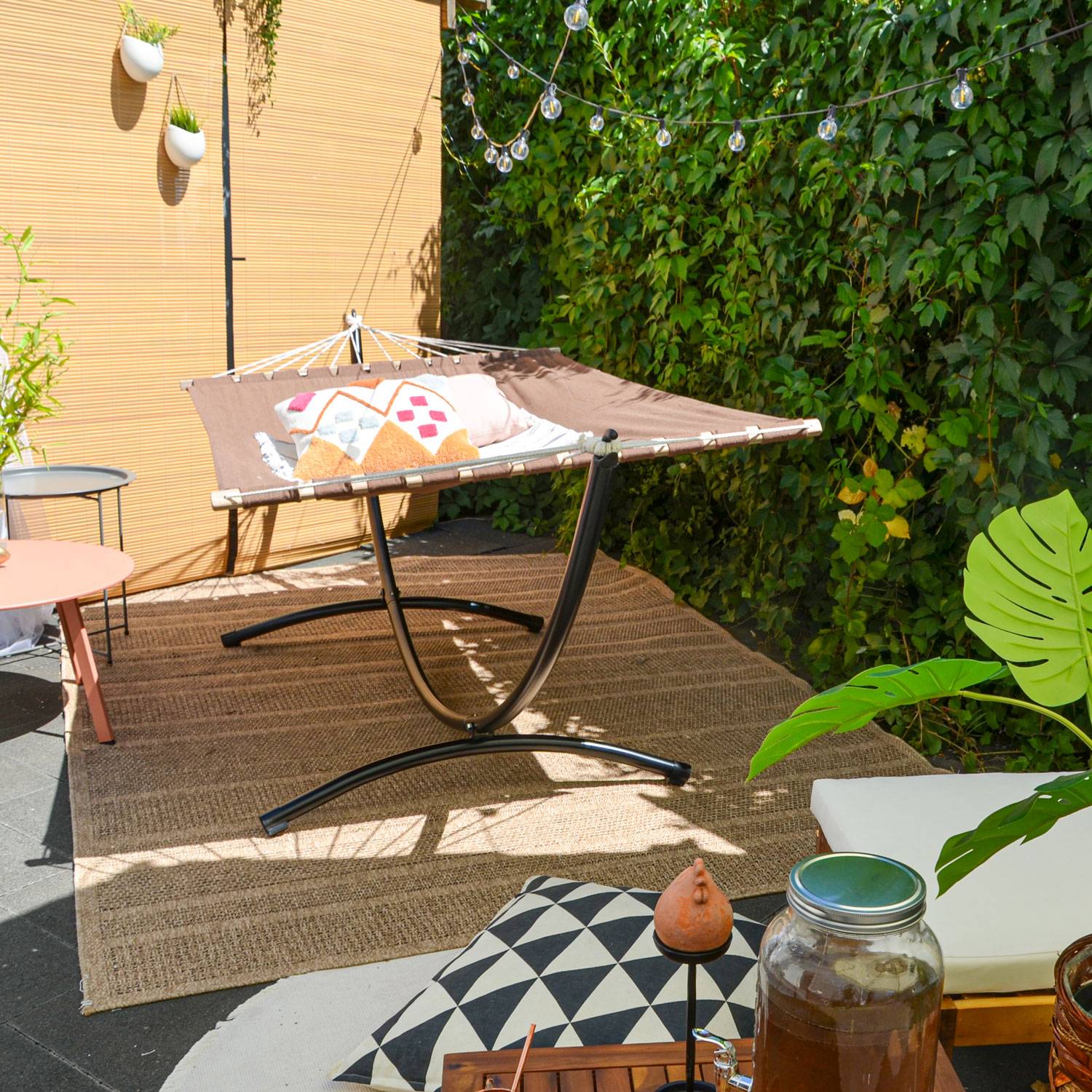 Doppel Hängematte mit Gestell 200x120 cm Garten Hängeliege Hängemattengestell