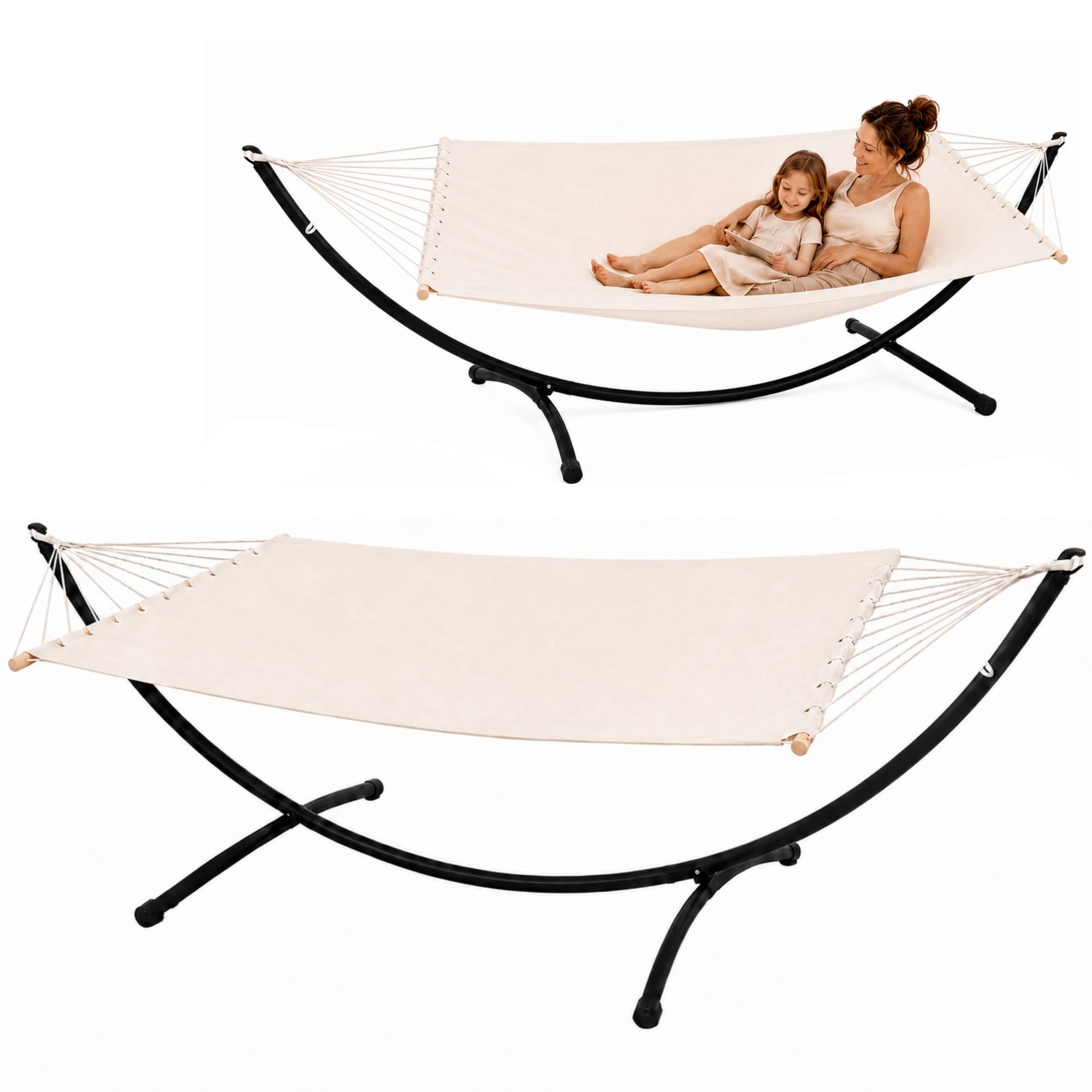 Doppel Hängematte mit Gestell 200x120 cm Garten Hängeliege Hängemattengestell