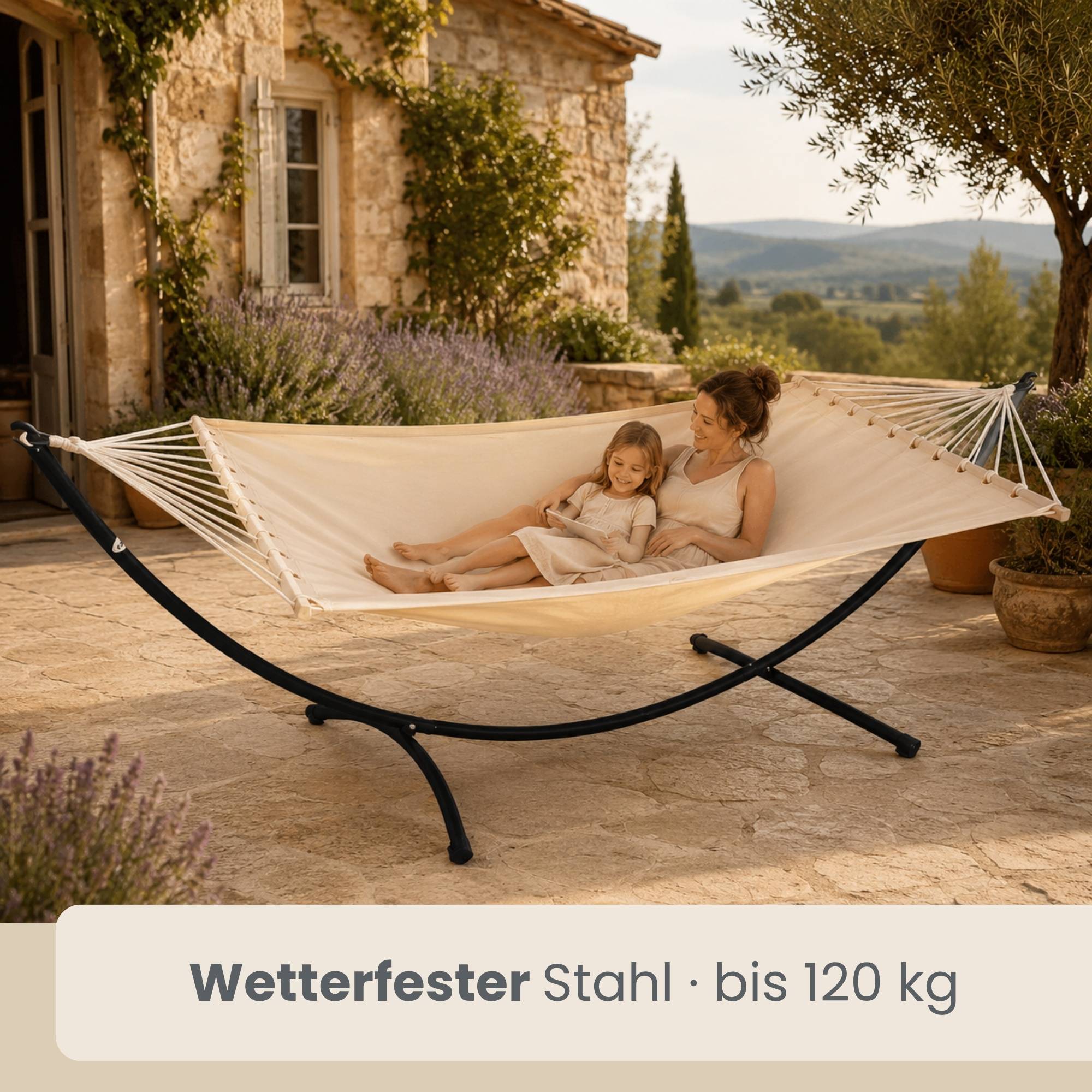 Doppel Hängematte mit Gestell 200x120 cm Garten Hängeliege Hängemattengestell