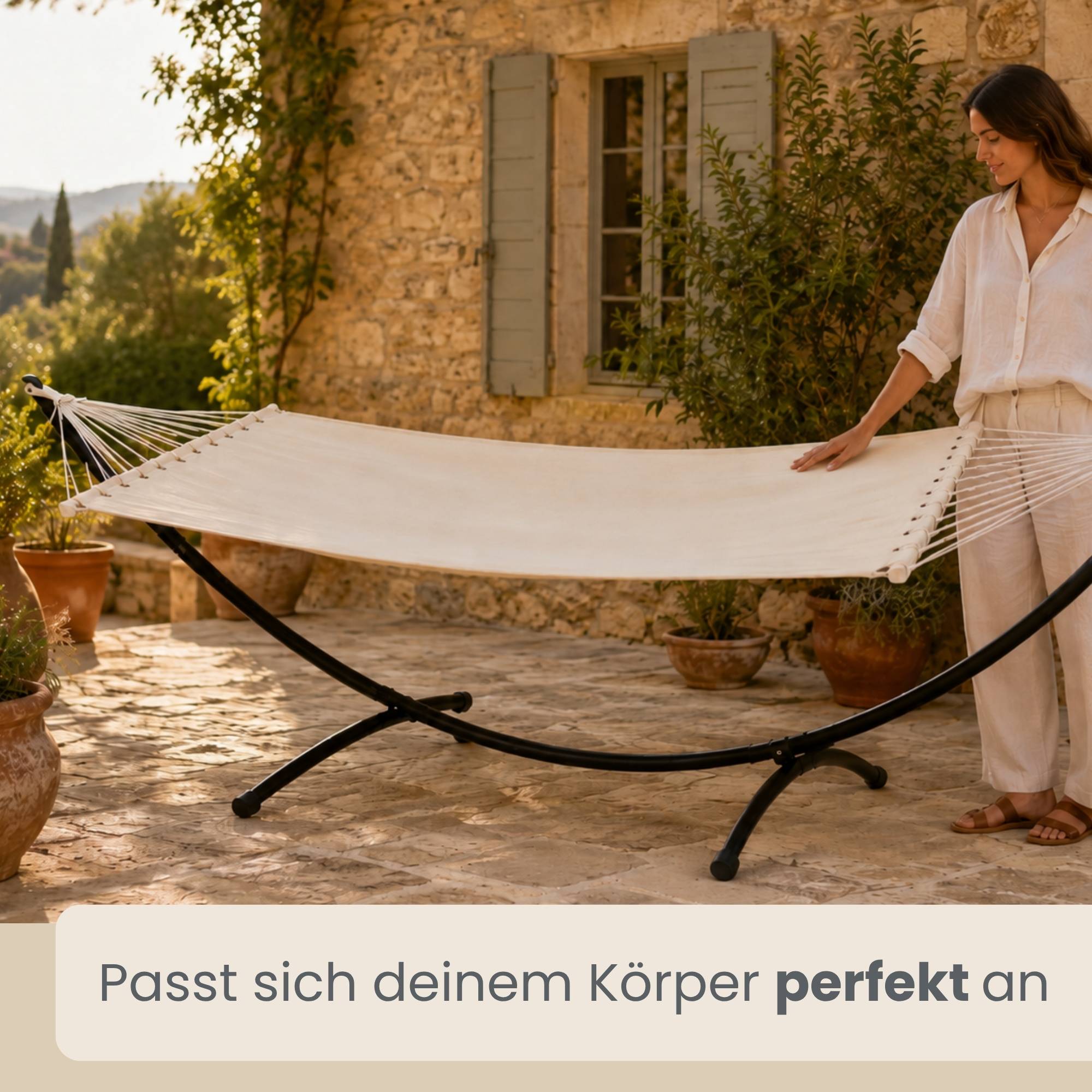Doppel Hängematte mit Gestell 200x120 cm Garten Hängeliege Hängemattengestell