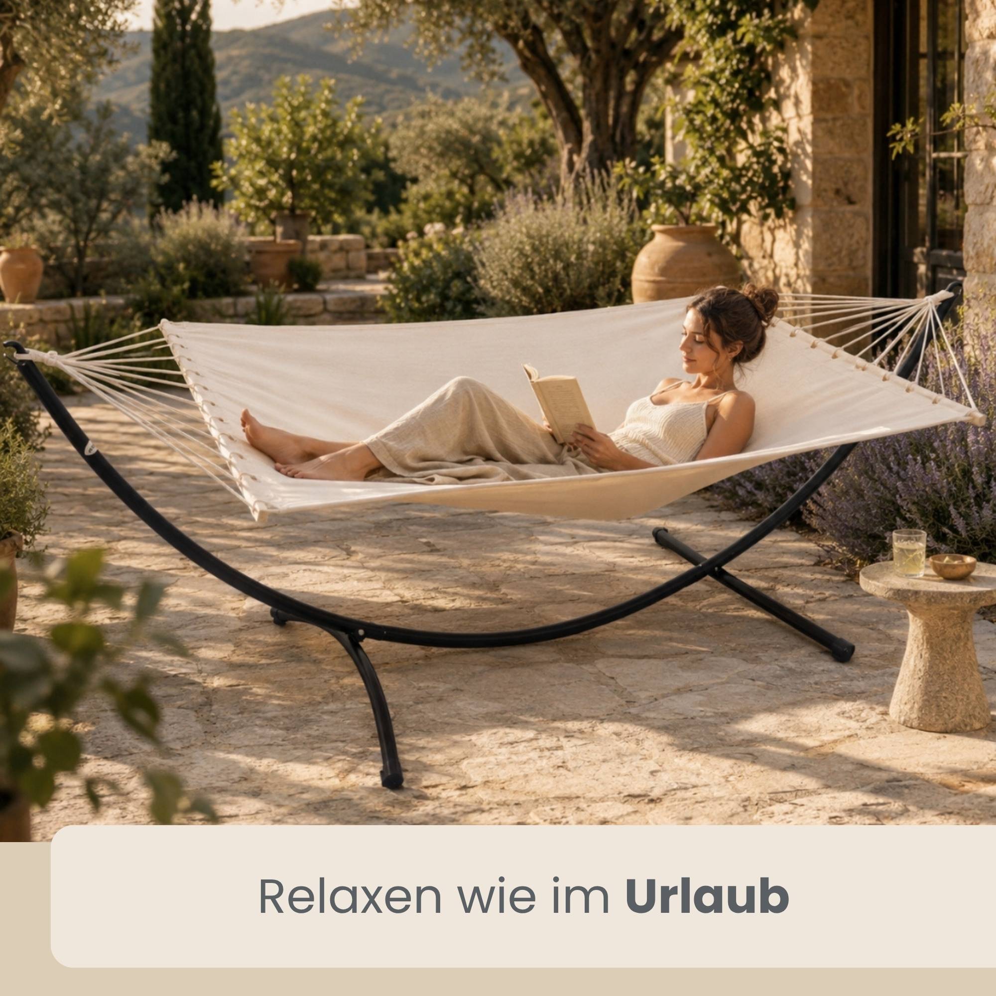 Doppel Hängematte mit Gestell 200x120 cm Garten Hängeliege Hängemattengestell