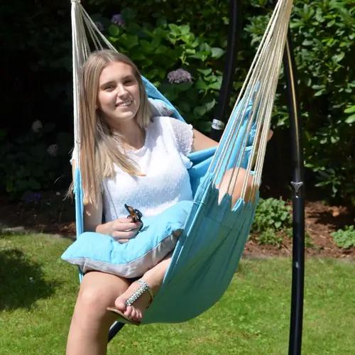 Hängestuhlgestell mit Hängesessel 215cm Metallgestell bis 120kg mit 2 Kissen Hängestuhlgestell mit Hängesessel 215cm Metallgestell bis 120kg mit 2 Kissen