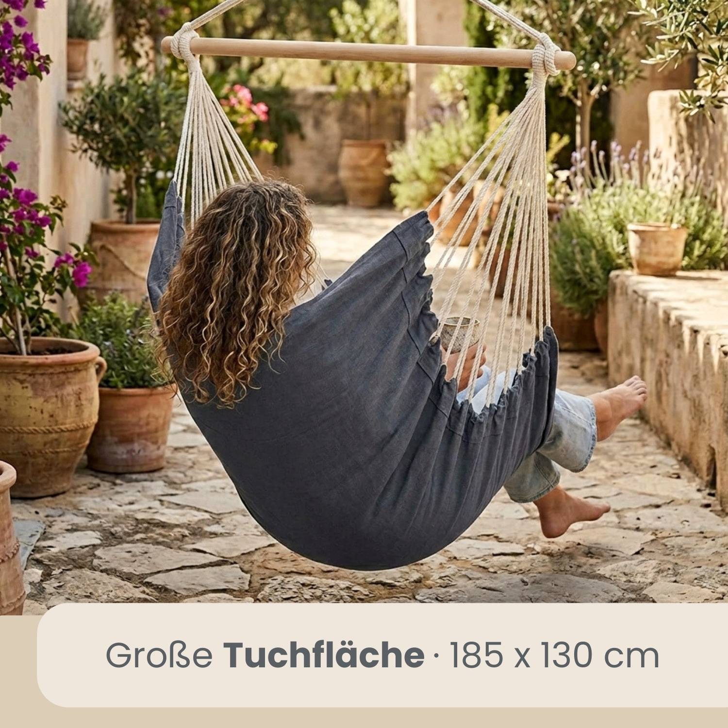 XXL Hängesessel 185x130cm bis 150kg - 2 Personen Schwebesessel Hängestuhl Garten