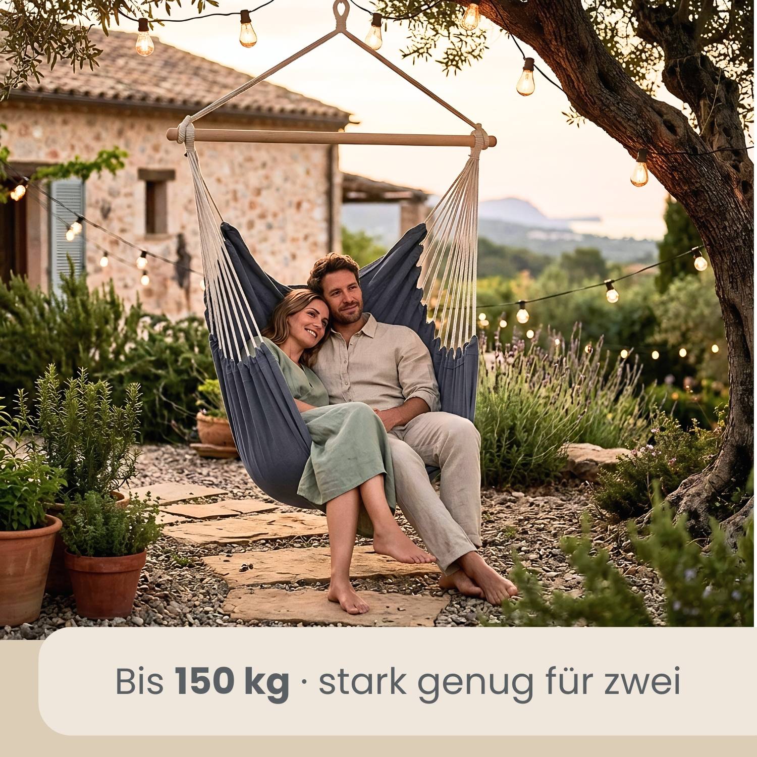 XXL Hängesessel 185x130cm bis 150kg - 2 Personen Schwebesessel Hängestuhl Garten