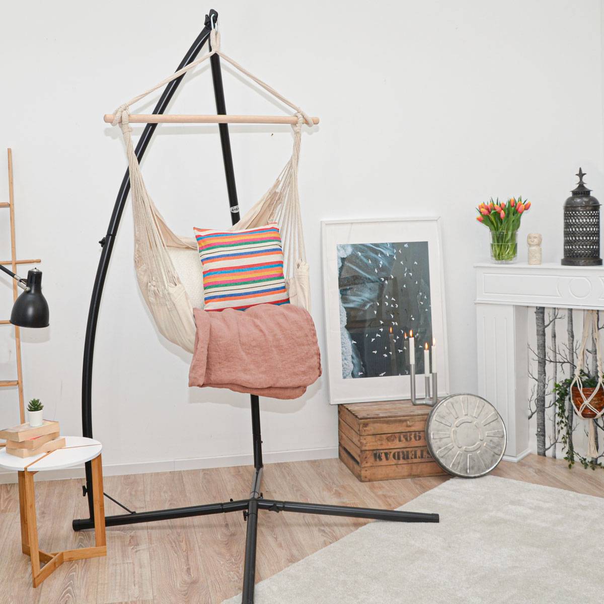 Hängestuhlgestell mit Hängesessel 215cm Metallgestell bis 120kg mit 2 Kissen