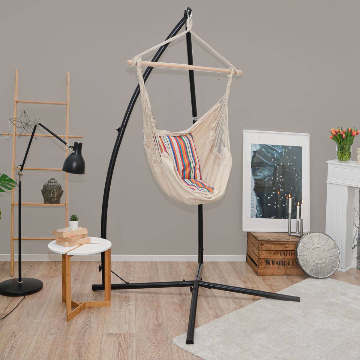 Hängestuhlgestell mit Hängesessel 215cm Metallgestell bis 120kg mit 2 Kissen