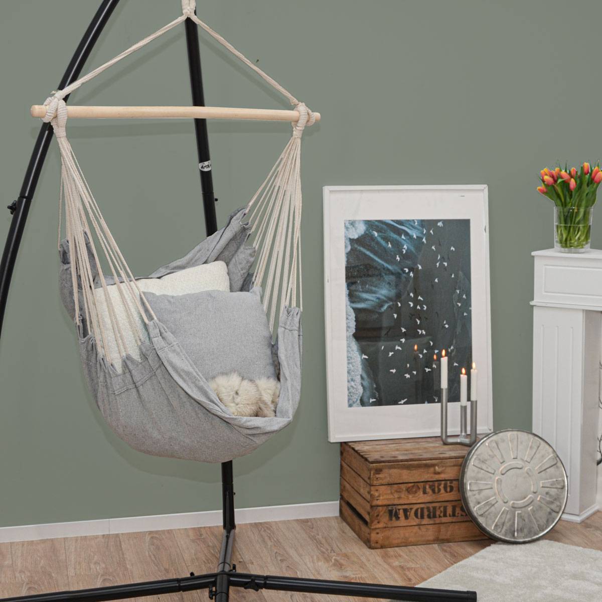 Hängestuhlgestell mit Hängesessel 215cm Metallgestell bis 120kg mit 2 Kissen