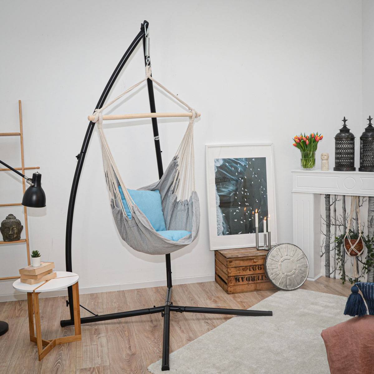 Hängestuhlgestell mit Hängesessel 215cm Metallgestell bis 120kg mit 2 Kissen