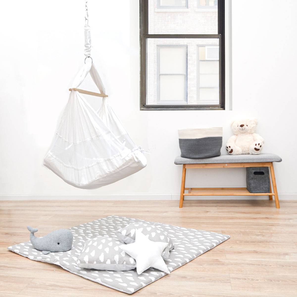 Baby Federwiege mit 100cm Kette - Schwerlast Deckenhaken - Hängematte mit Feder