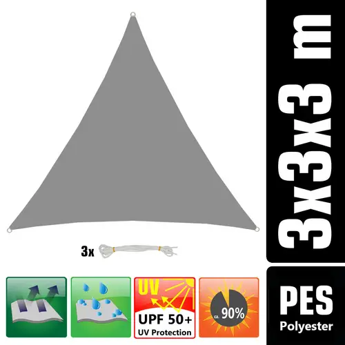 3x3x3 Sonnensegel Dreieckig Wasserdicht - Sonnenschutz Segel Set mit Befestigung 3x3x3 Sonnensegel Dreieckig Wasserdicht - Sonnenschutz Segel Set mit Befestigung