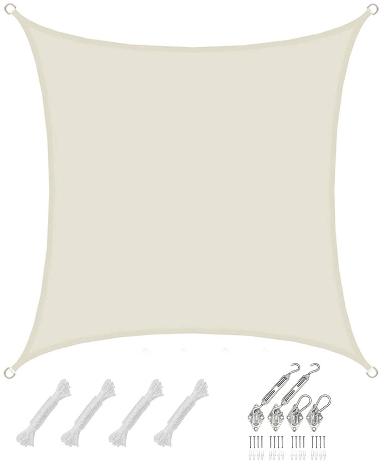 2x2m Sonnensegel Viereckig Wasserdicht - Sonnenschutz Segel Set mit Befestigung