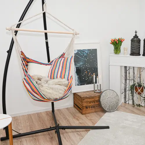 Hängestuhlgestell mit Hängesessel 215cm Metallgestell bis 120kg mit 2 Kissen Hängestuhlgestell mit Hängesessel 215cm Metallgestell bis 120kg mit 2 Kissen