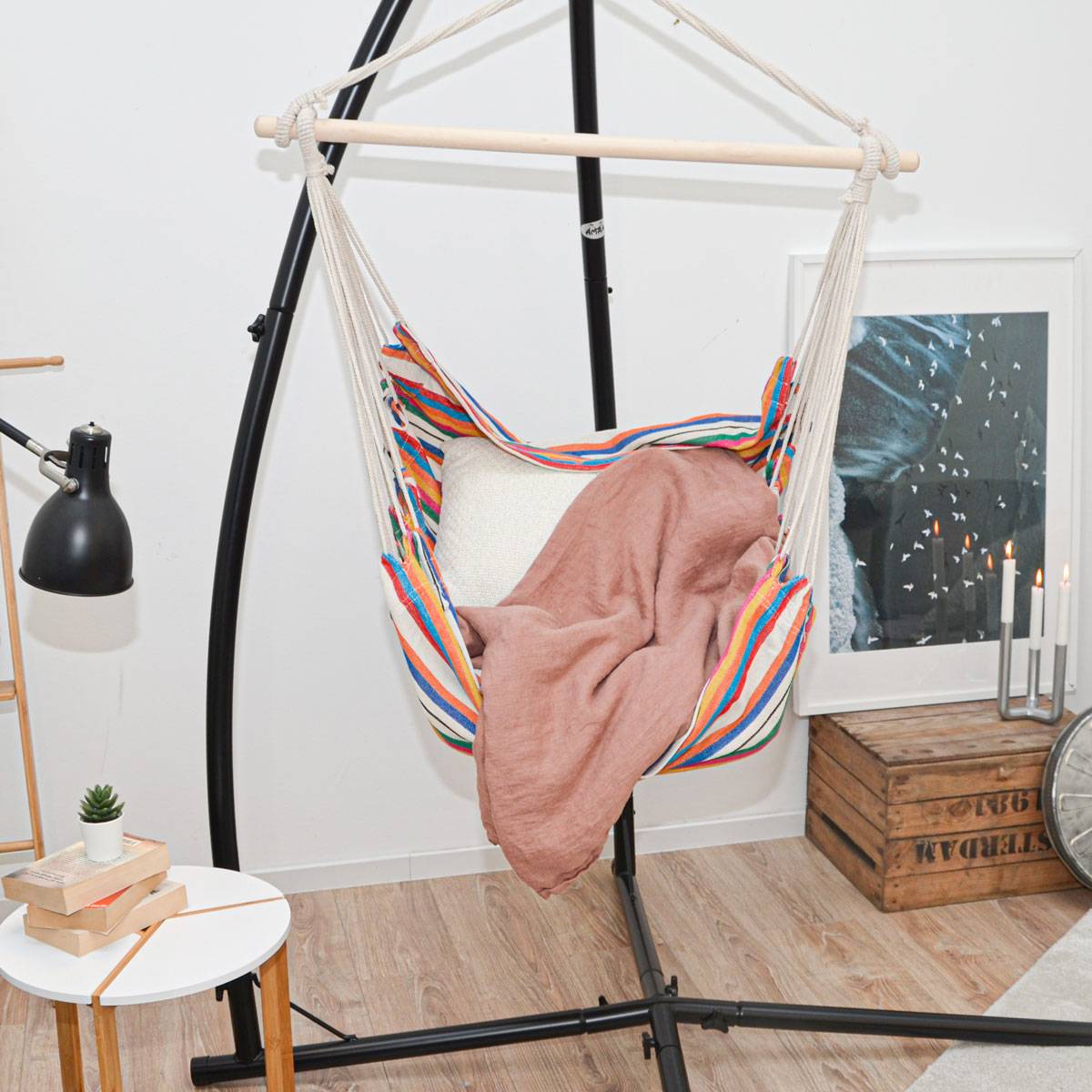 Hängestuhlgestell mit Hängesessel 215cm Metallgestell bis 120kg mit 2 Kissen