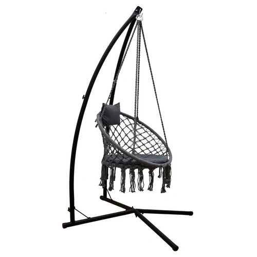 Hängestuhlgestell mit Makramee Hängesessel 215cm Boho Hängestuhl bis 120kg grau Hängestuhlgestell mit Makramee Hängesessel 215cm Boho Hängestuhl bis 120kg grau
