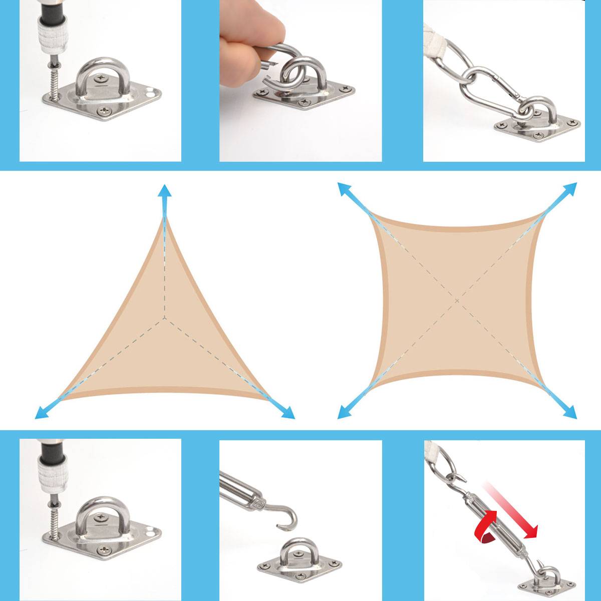 Schwerlast Befestigung für Dreieck Sonnensegel Befestigungsset Sonenschutz Segel