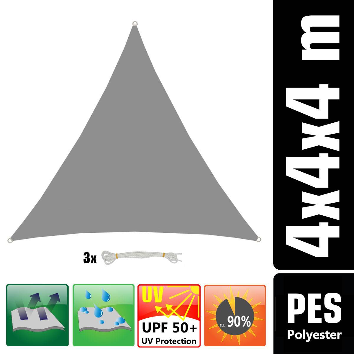 4x4x4 Sonnensegel Dreieckig Wasserdicht - Sonnenschutz Segel Set mit Befestigung